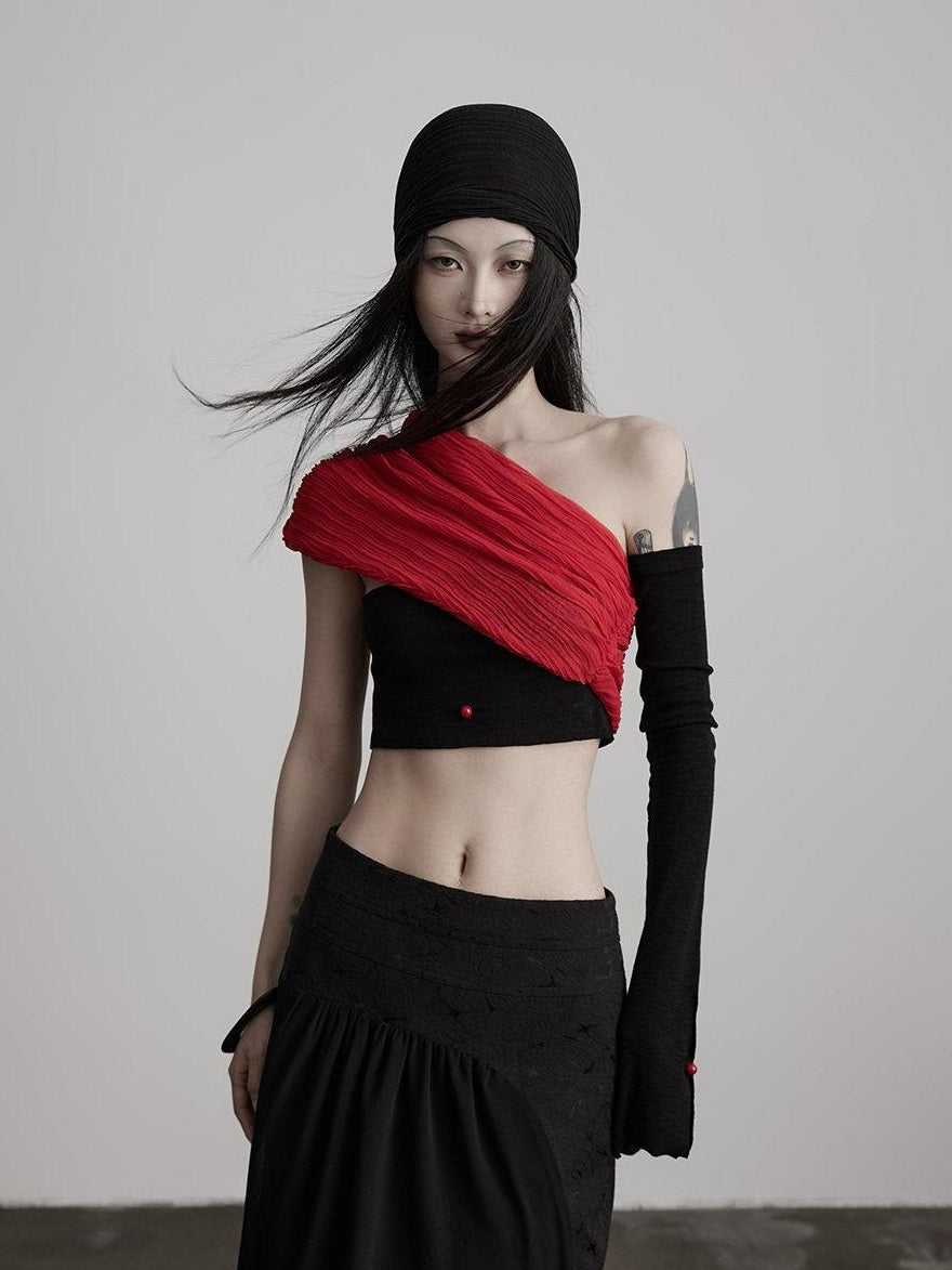 INDULGE Black Patchwork Slim Fit Cropped Original Design Chic Bandeau Tube Tops