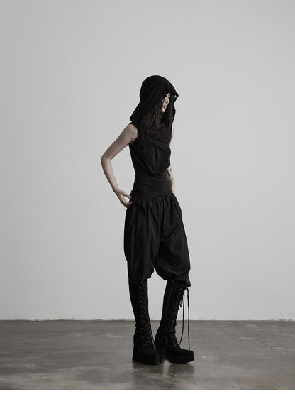 INDULGE Black Ripped Ruched Slim Waist Cinched Hooded Women&