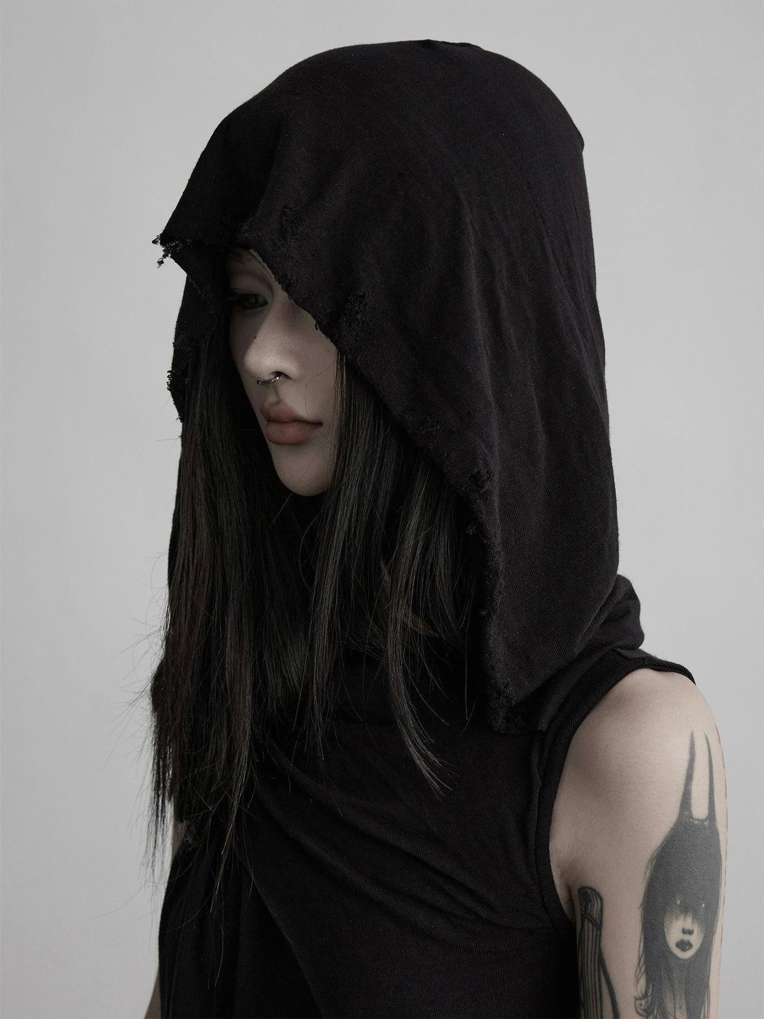 INDULGE Black Ripped Ruched Slim Waist Cinched Hooded Women&