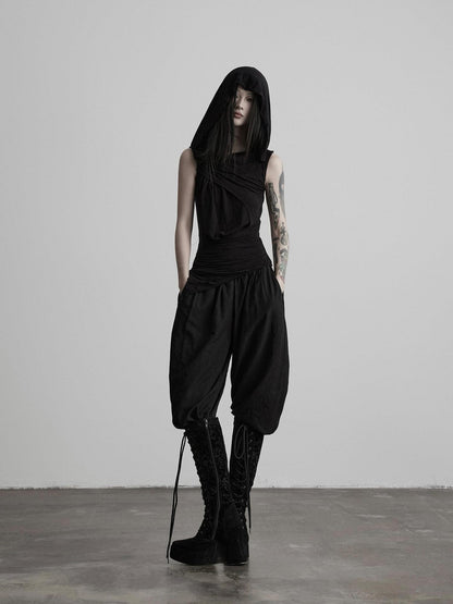 INDULGE Black Ripped Ruched Slim Waist Cinched Hooded Women&