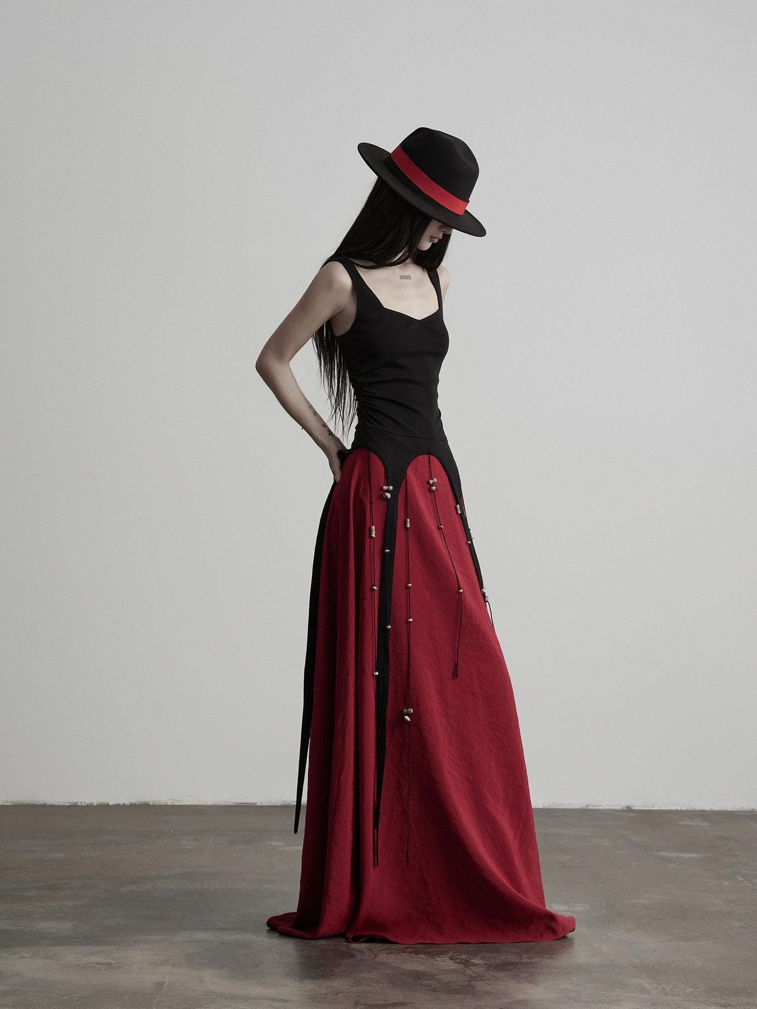 INDULGE Black Spliced Knit Square Neck A Line Women&