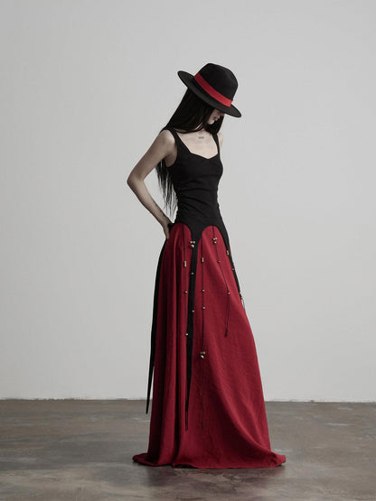 INDULGE Black Spliced Knit Square Neck A Line Women&