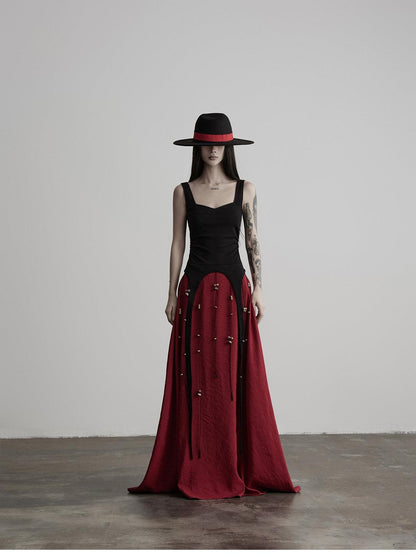 INDULGE Black Spliced Knit Square Neck A Line Women&