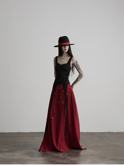 INDULGE Black Spliced Knit Square Neck A Line Women&