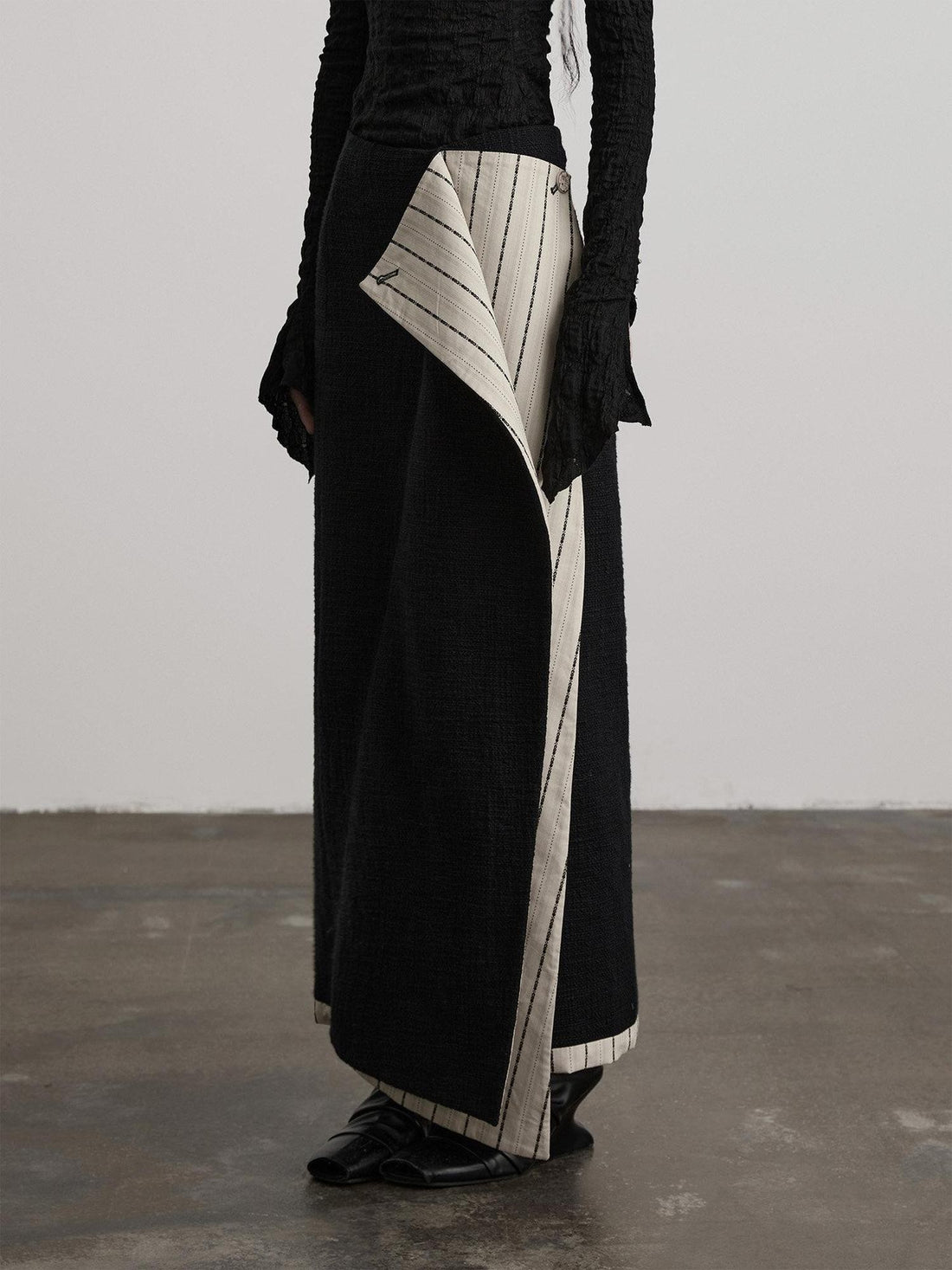 INDULGE Black White Double Layer Spliced Irregular Panel Women&
