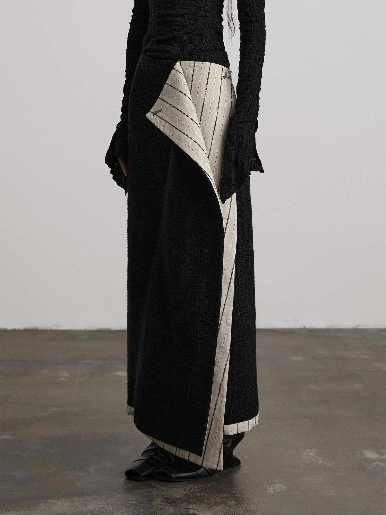 INDULGE Black White Double Layer Spliced Irregular Panel Women&