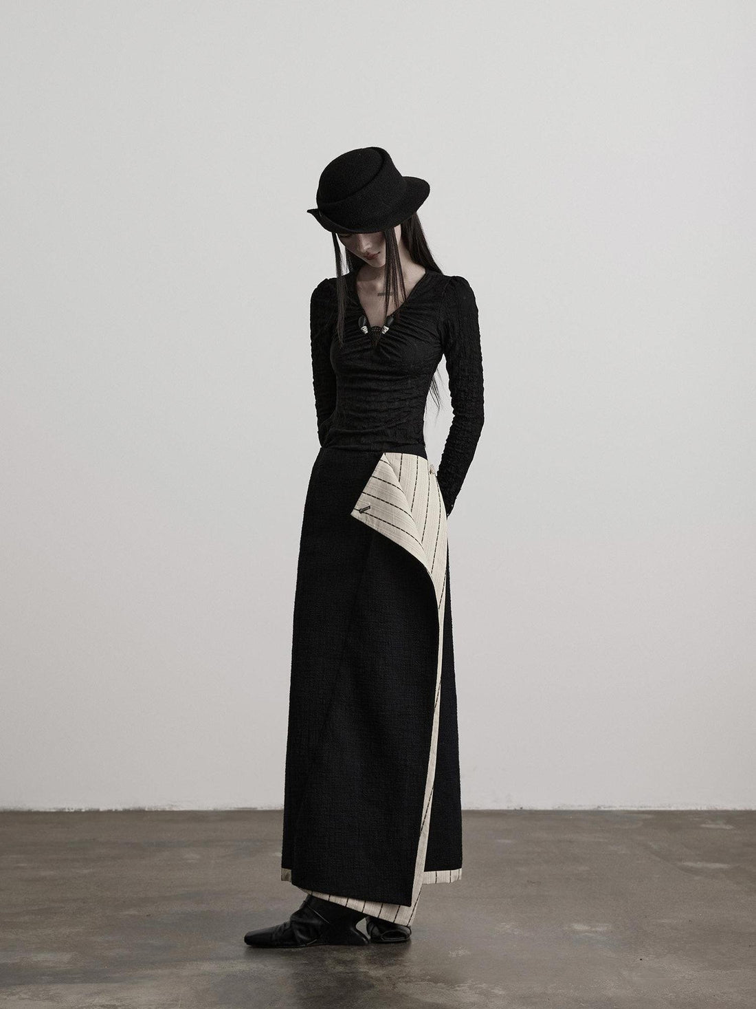 INDULGE Black White Double Layer Spliced Irregular Panel Women&