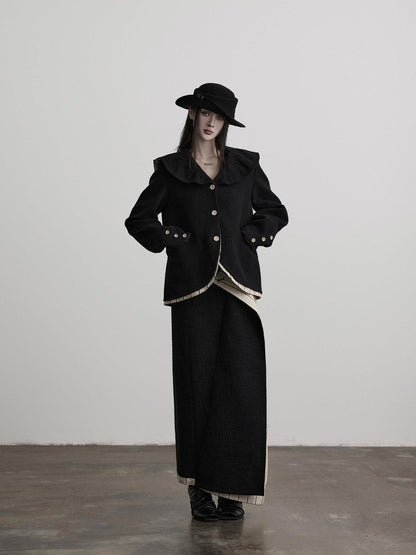 INDULGE Black White Double Layer Spliced Irregular Panel Women&