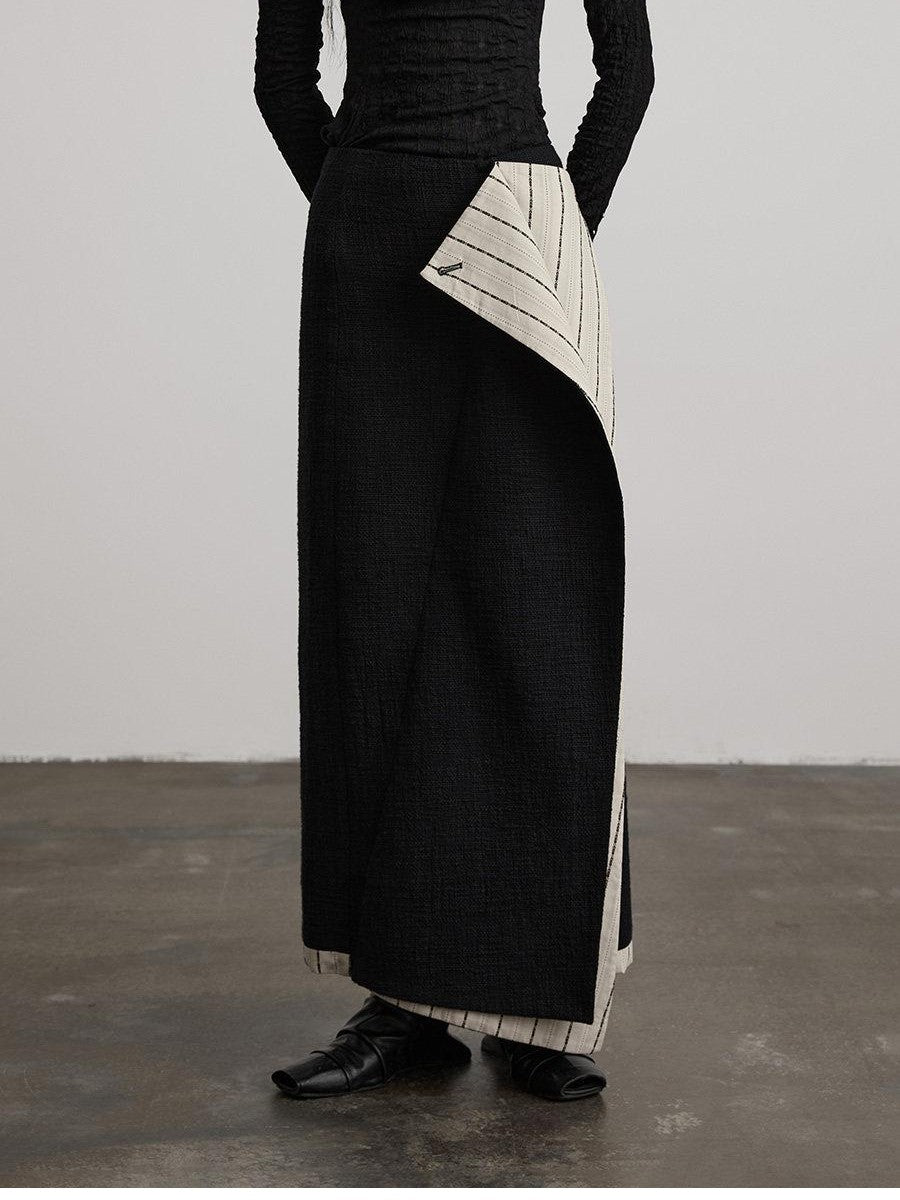 INDULGE Black White Double Layer Spliced Irregular Panel Women&