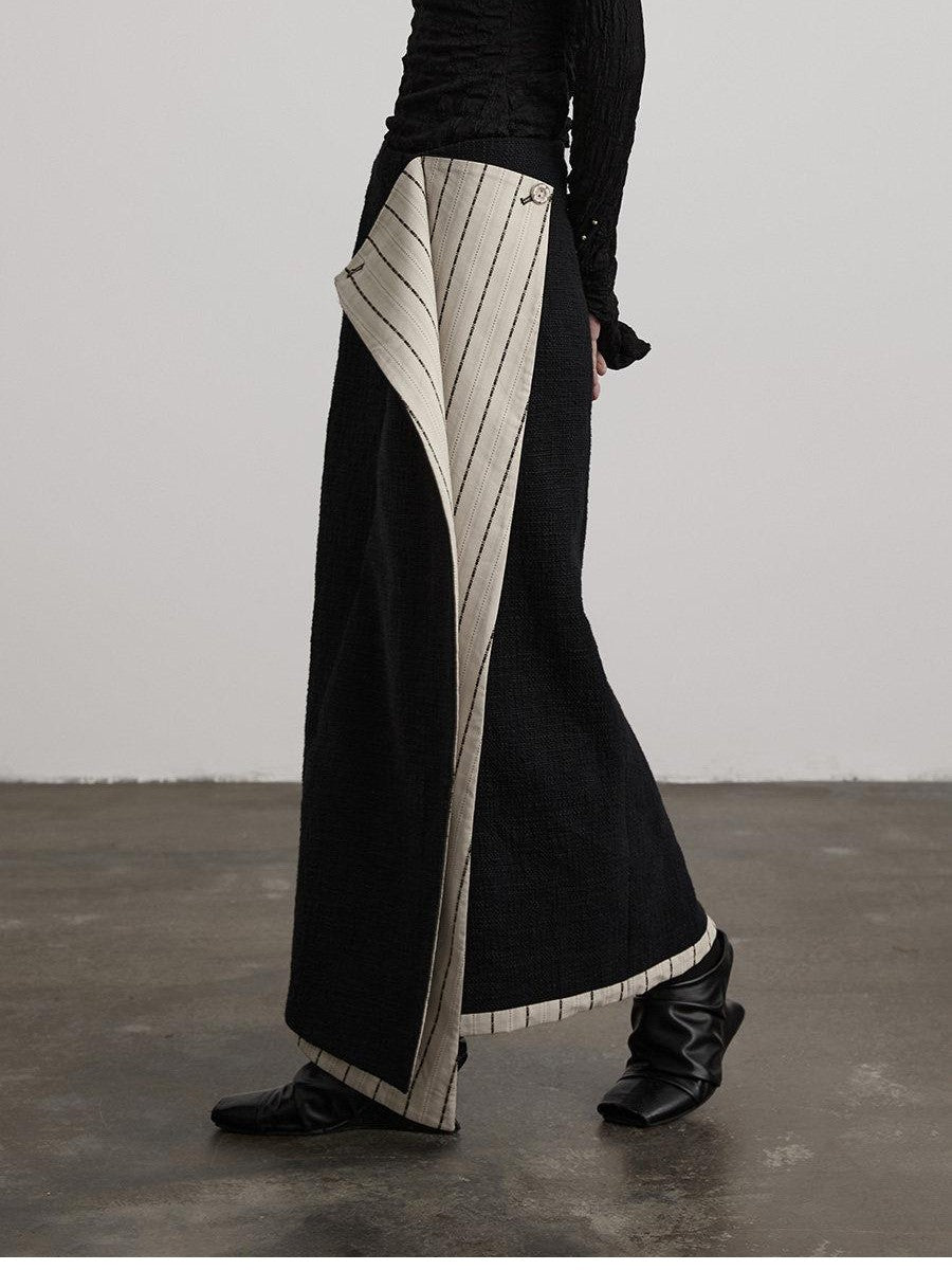 INDULGE Black White Double Layer Spliced Irregular Panel Women&