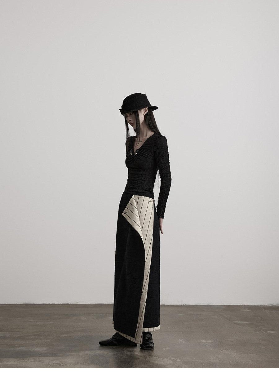 INDULGE Black White Double Layer Spliced Irregular Panel Women&