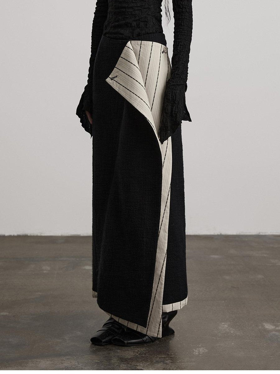INDULGE Black White Double Layer Spliced Irregular Panel Women&