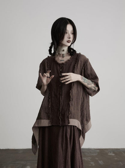 INDULGE Boho Patchwork Frayed Curved Hem Women&