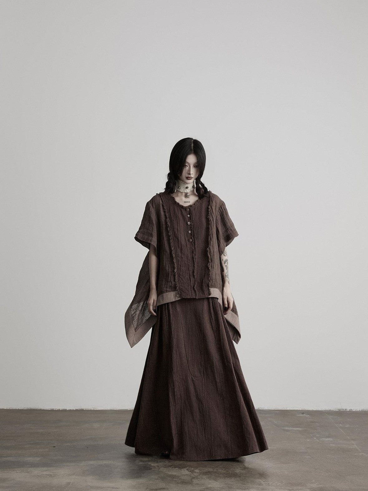 INDULGE Boho Patchwork Frayed Curved Hem Women&