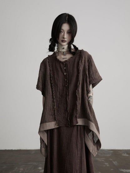 INDULGE Boho Patchwork Frayed Curved Hem Women&