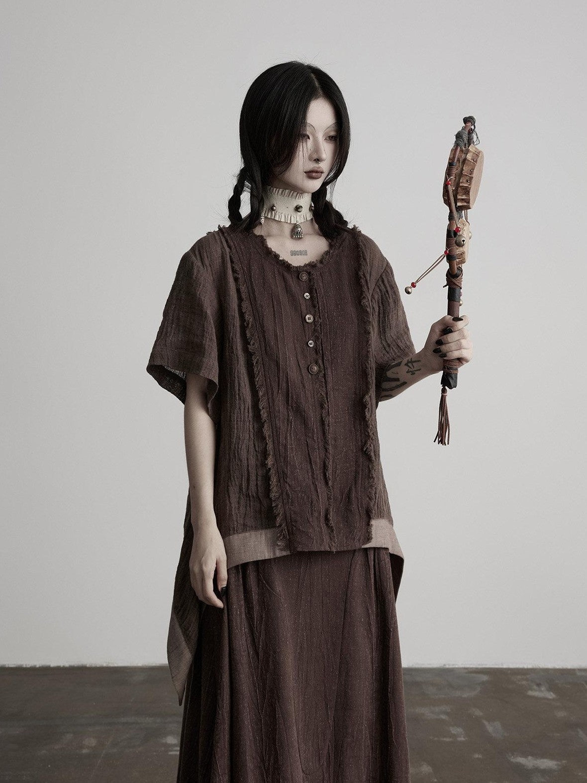 INDULGE Boho Patchwork Frayed Curved Hem Women&