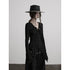 INDULGE Breathable Casual Slim Pleated V-neck Women Black Polyester Long Sleeve T-Shirts