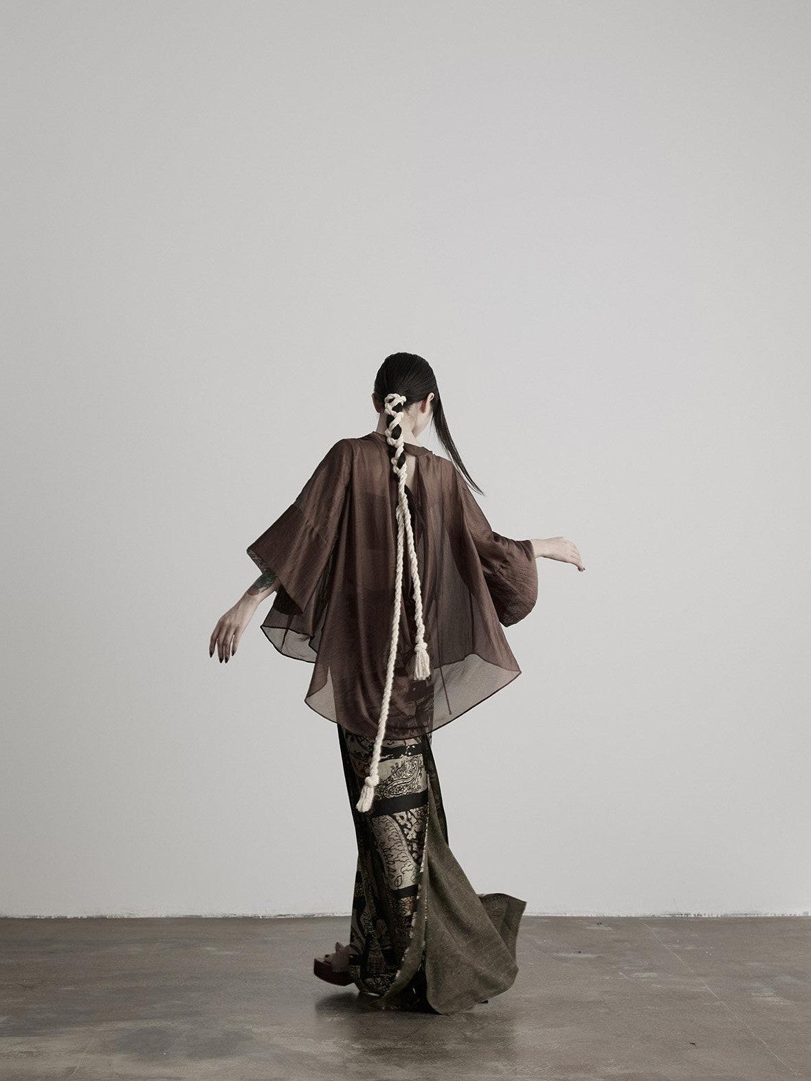 INDULGE Brown Asymmetric Draped Neck Butterfly Sleeves Women&