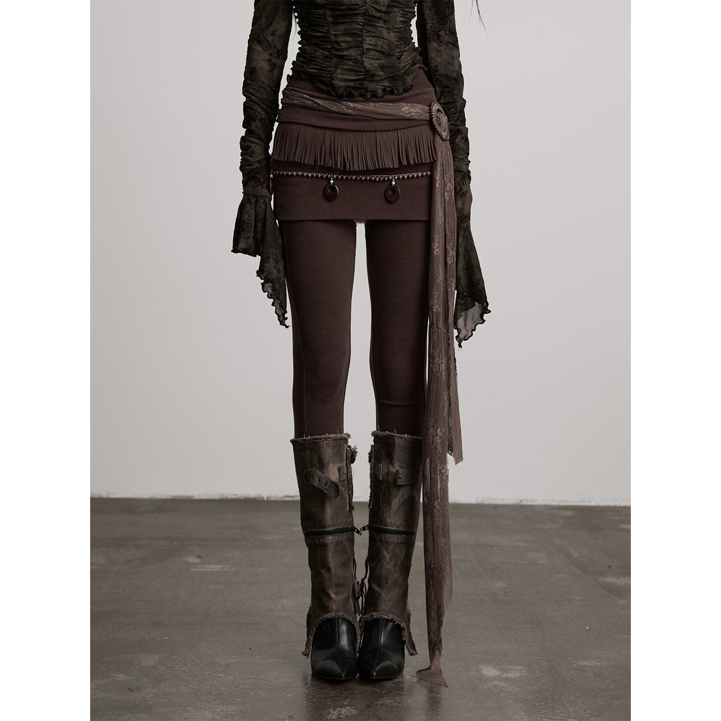INDULGE Butt Lifting Mid Waist Embroidered Skort Casual Brown Viscose Cotton Hosiery