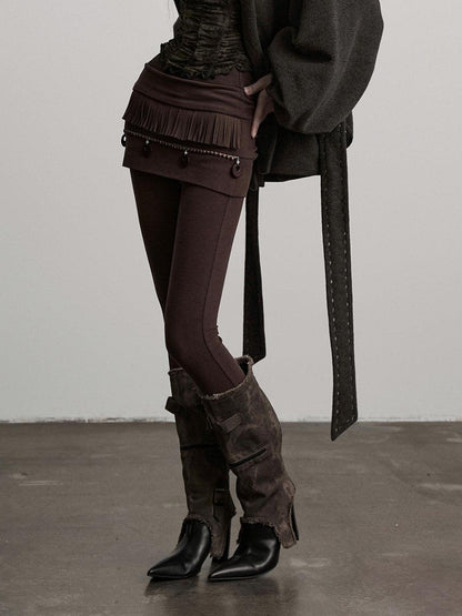 INDULGE Butt Lifting Mid Waist Embroidered Skort Casual Brown Viscose Cotton Hosiery