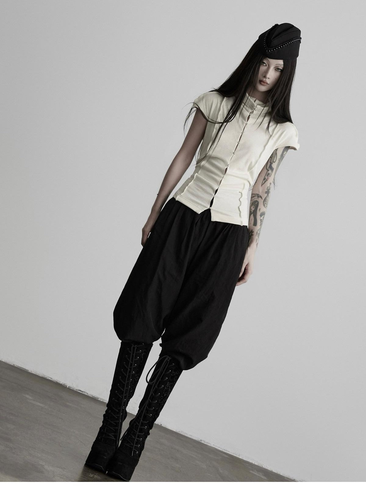 INDULGE Buttoned Knit High Neck Pleated Waist Women&