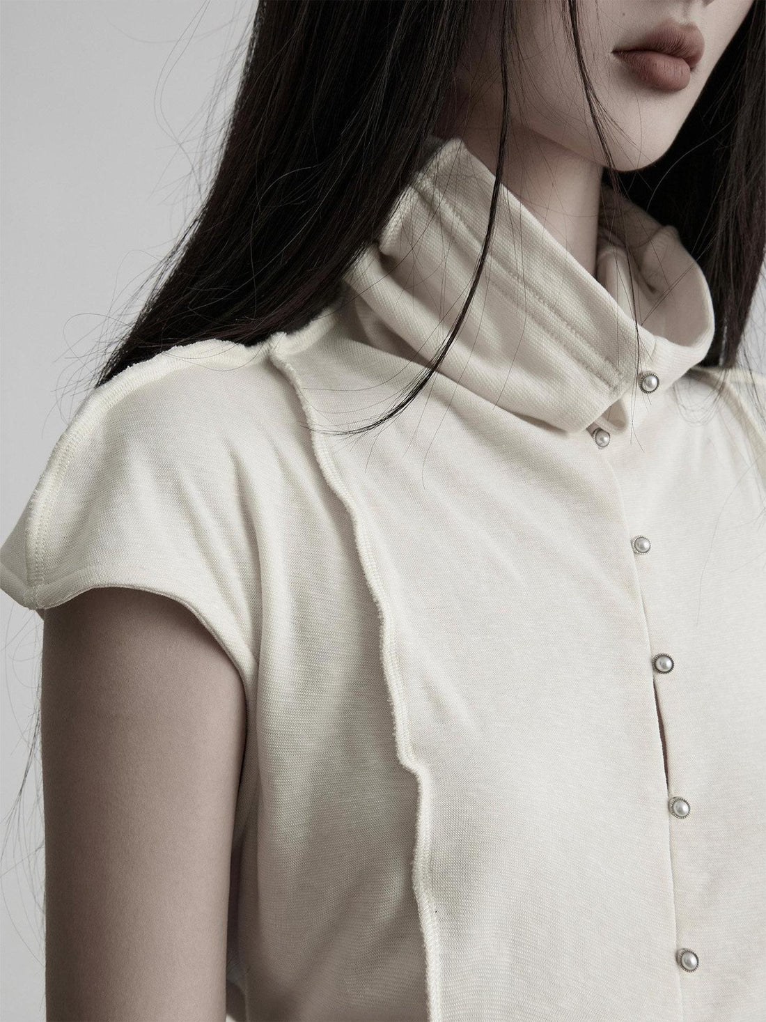 INDULGE Buttoned Knit High Neck Pleated Waist Women&