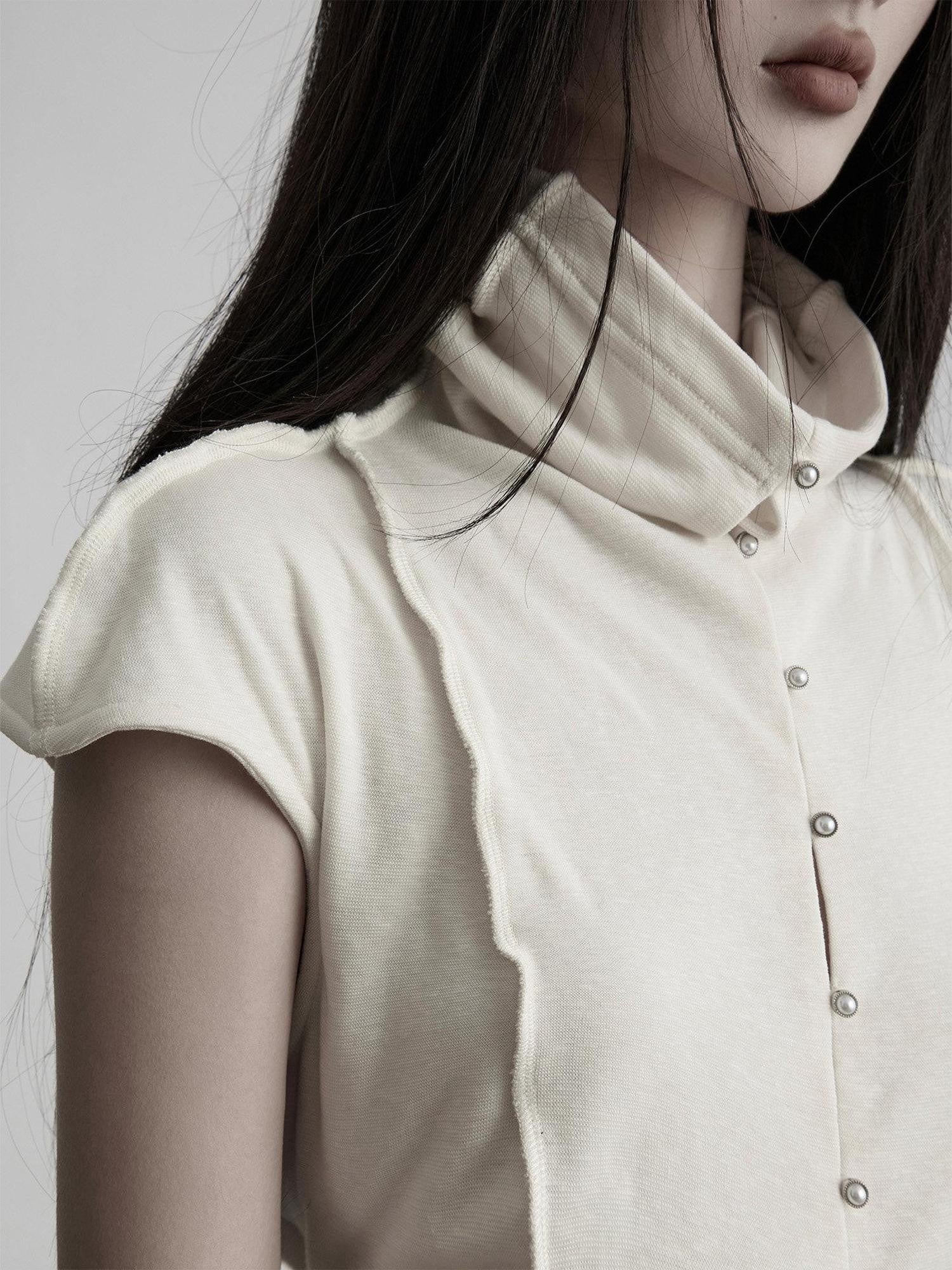 INDULGE Buttoned Knit High Neck Pleated Waist Women&