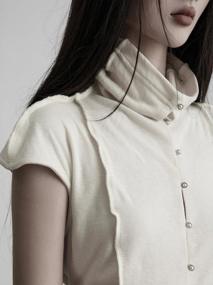INDULGE Buttoned Knit High Neck Pleated Waist Women&