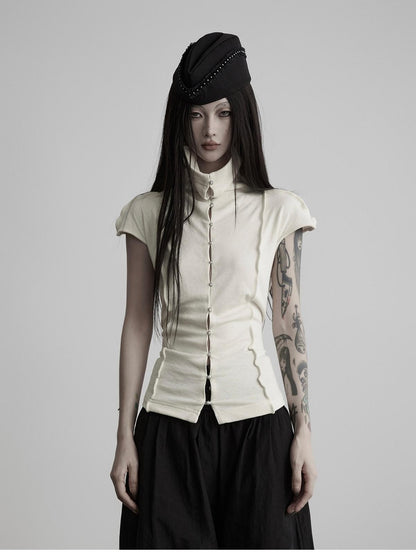 INDULGE Buttoned Knit High Neck Pleated Waist Women&