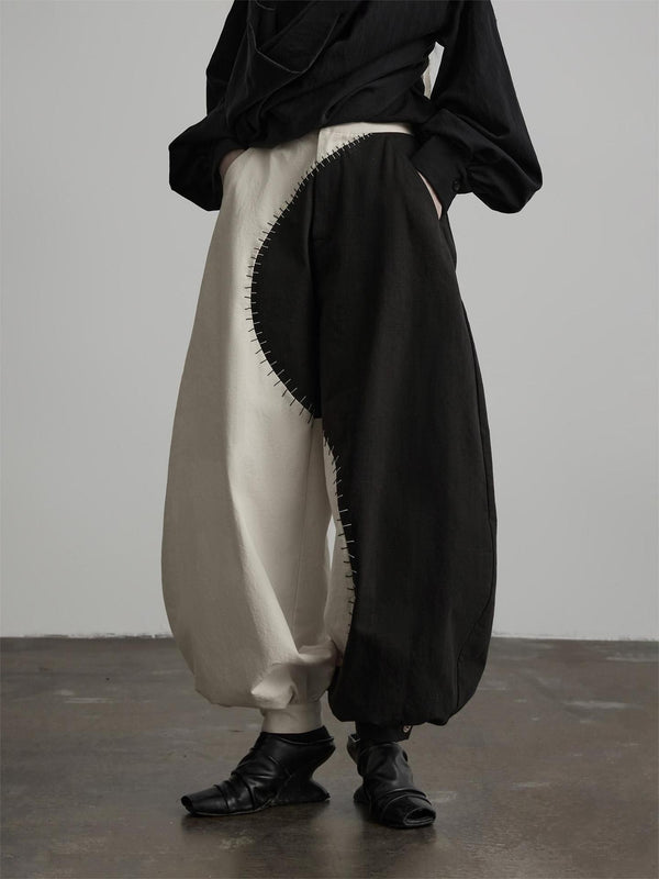 Color Block Colorblock Paneled Lantern Women's Cotton Wide-leg Pants