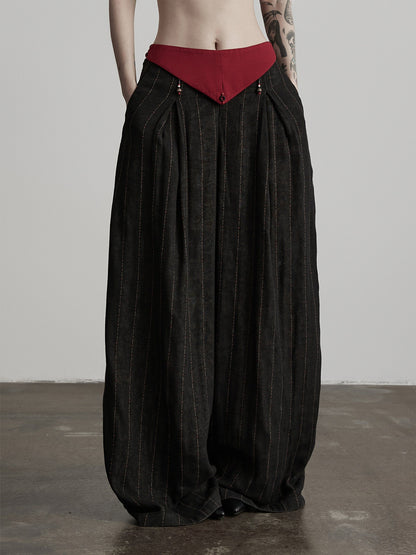 INDULGE_Comfortable_Striped_Patchwork_Pockets_Women_Cotton_Elastic_Waist_Wide-Leg_Pants_MISSTT
