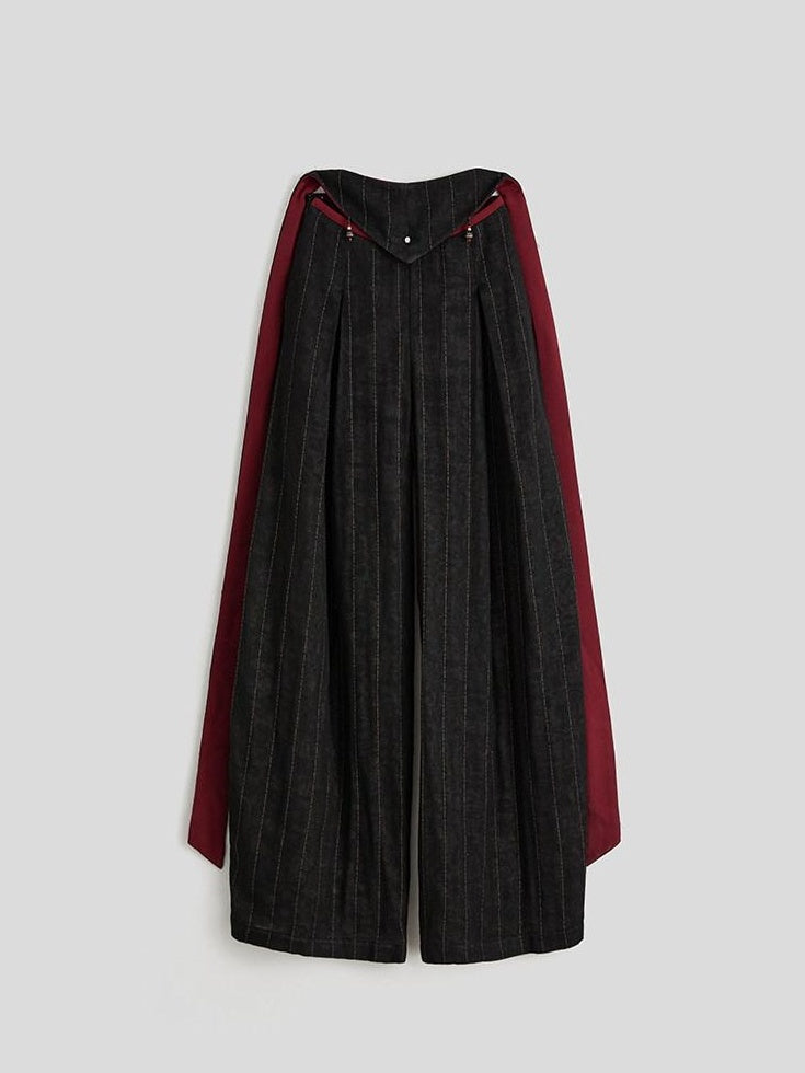 INDULGE Comfortable Striped Patchwork Pockets Women Cotton Elastic Waist Wide-Leg Pants