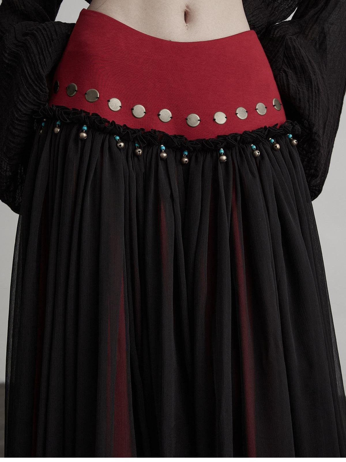INDULGE Copper Red Sequin Mesh Splice Pendant A Line Women&