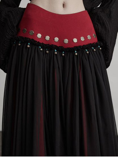 INDULGE Copper Red Sequin Mesh Splice Pendant A Line Women&