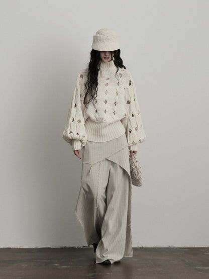INDULGE Cozy Oversized Turtleneck Commuter Knit Long Sleeve White Sweaters
