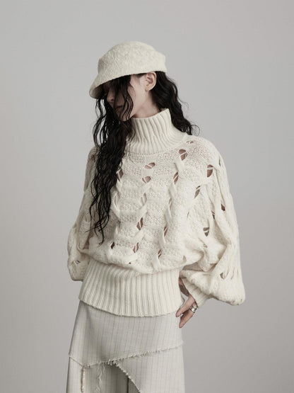 INDULGE Cozy Oversized Turtleneck Commuter Knit Long Sleeve White Sweaters