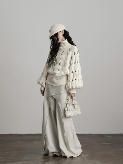 INDULGE Cozy Oversized Turtleneck Commuter Knit Long Sleeve White Sweaters