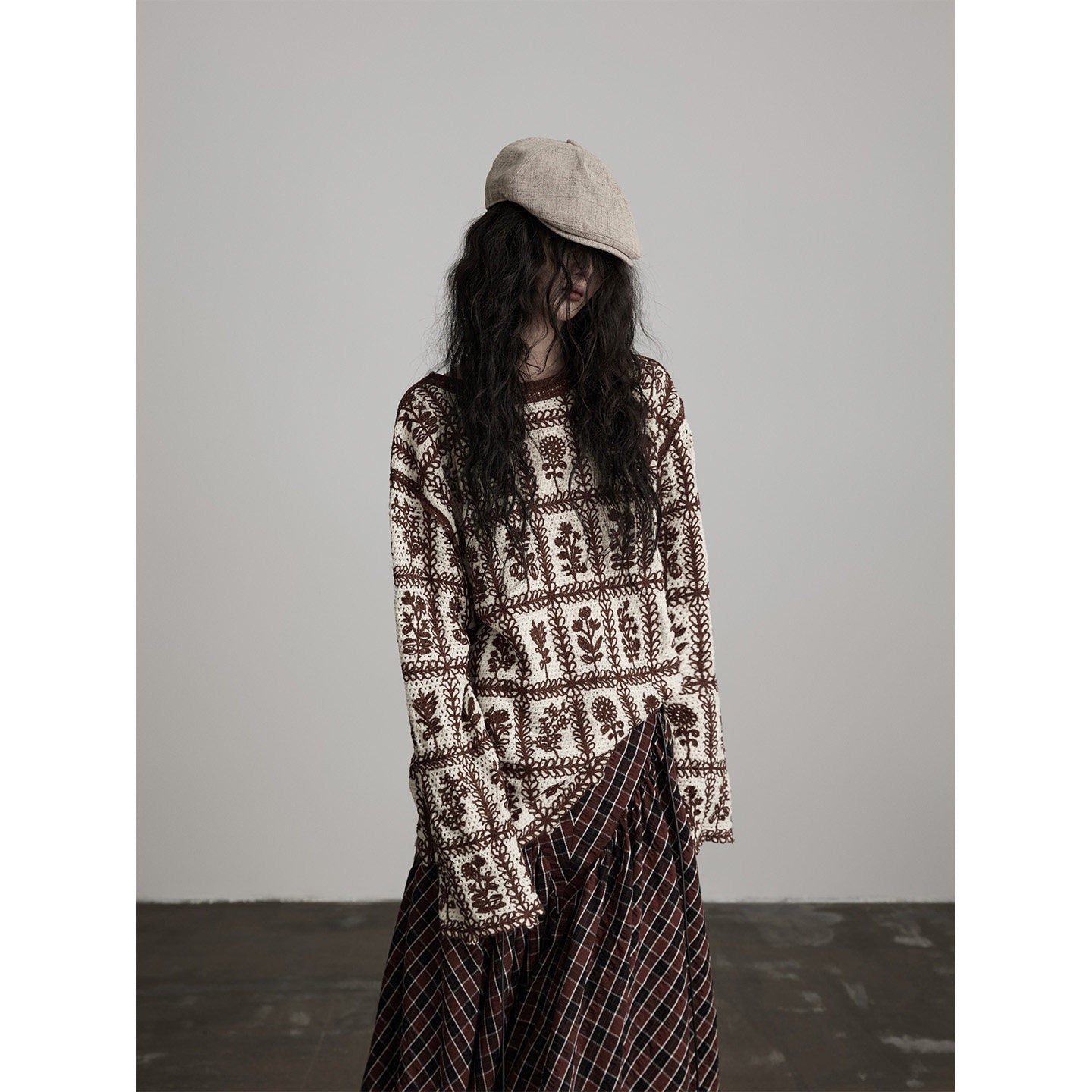 INDULGE Cozy Soft Knit Loose Fit Crew Neck Pullover Office Casual Brown Sweaters