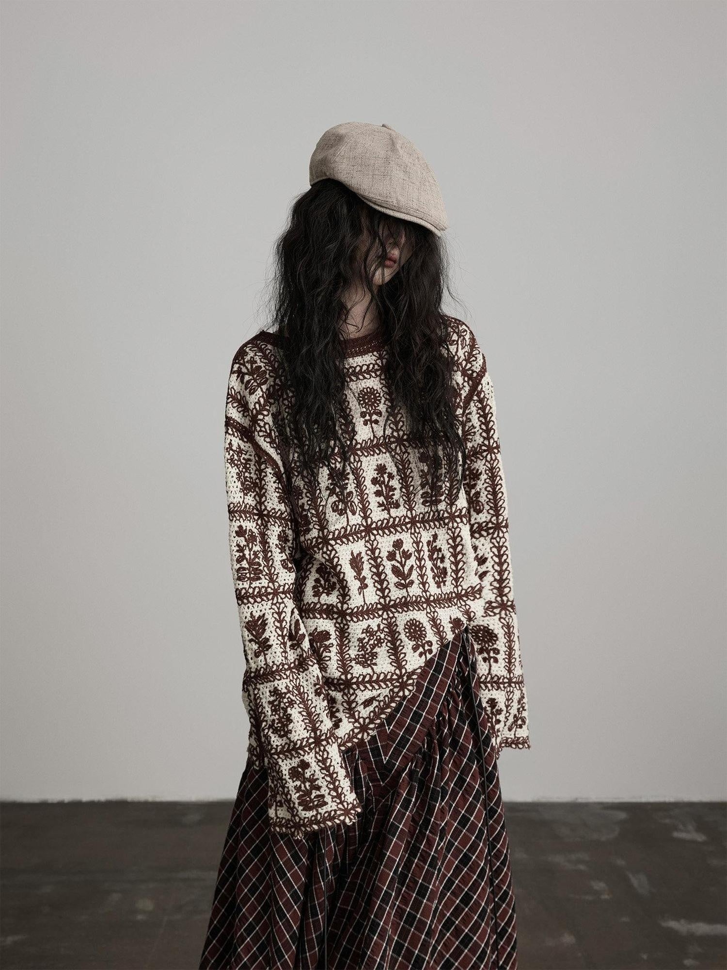 INDULGE Cozy Soft Knit Loose Fit Crew Neck Pullover Office Casual Brown Sweaters