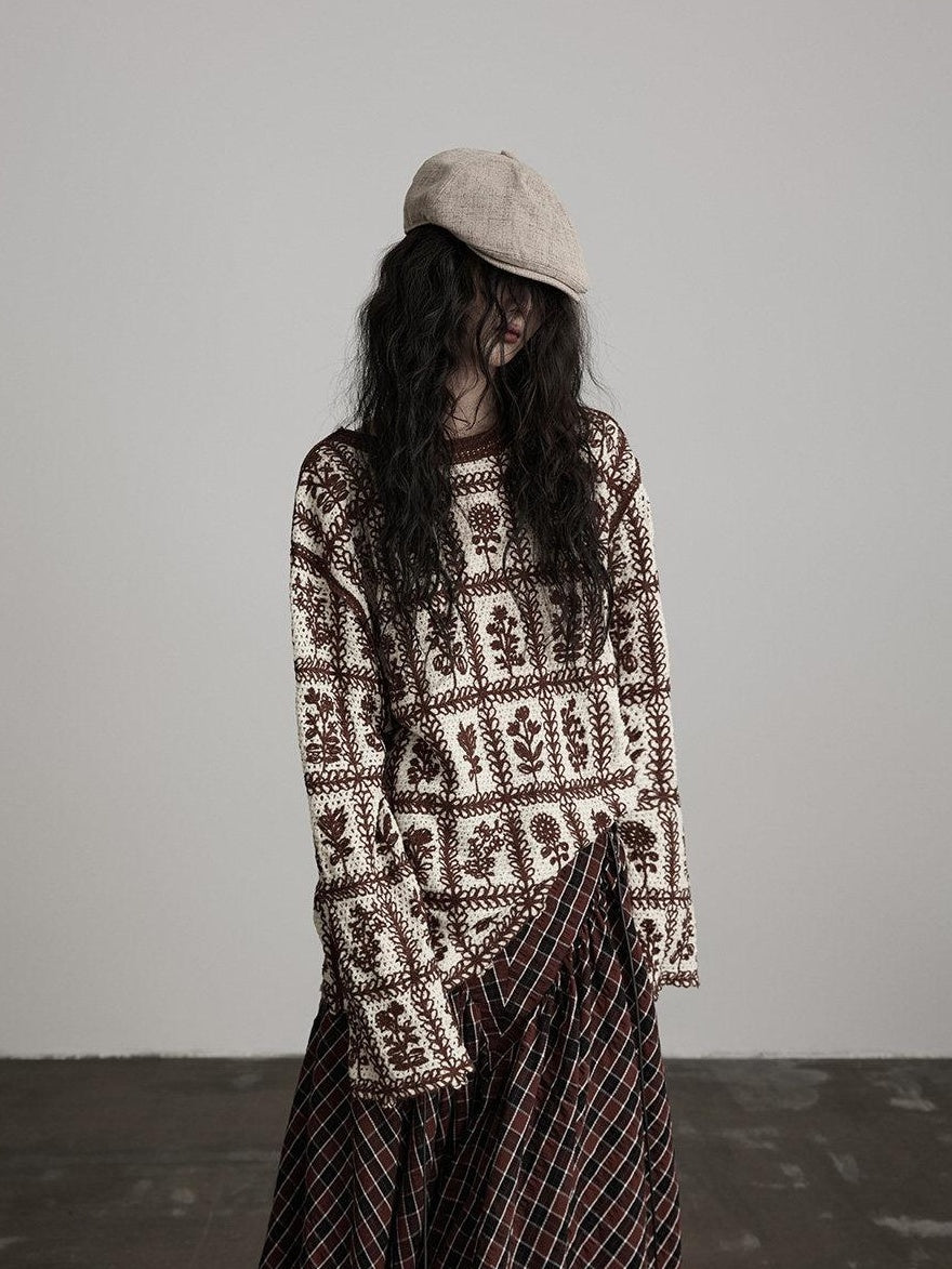 INDULGE Cozy Soft Knit Loose Fit Crew Neck Pullover Office Casual Brown Sweaters