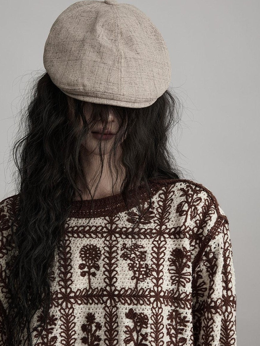 INDULGE Cozy Soft Knit Loose Fit Crew Neck Pullover Office Casual Brown Sweaters