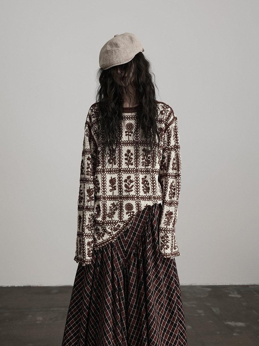 INDULGE Cozy Soft Knit Loose Fit Crew Neck Pullover Office Casual Brown Sweaters