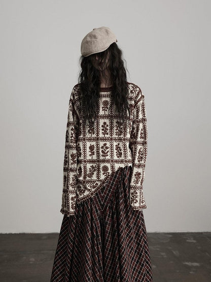 INDULGE Cozy Soft Knit Loose Fit Crew Neck Pullover Office Casual Brown Sweaters