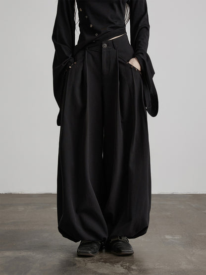 INDULGE_Cozy_Wool_Blend_Low_Waist_Casual_Wide_Leg_Pockets_Zipper_Women_Black_Harem_Pants_MISSTT