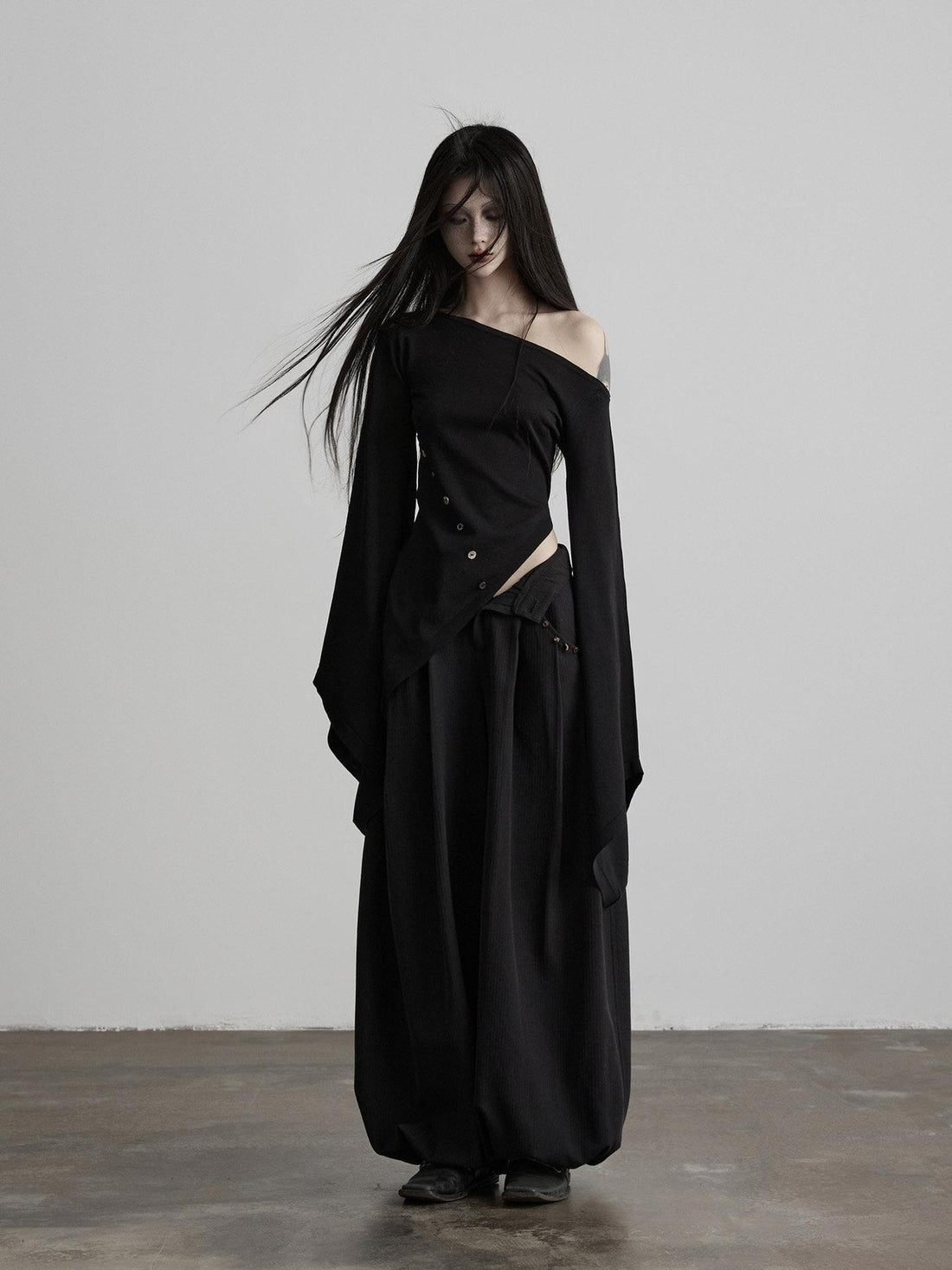 INDULGE Cozy Wool Blend Low Waist Casual Wide Leg Pockets Zipper Women Black Harem Pants