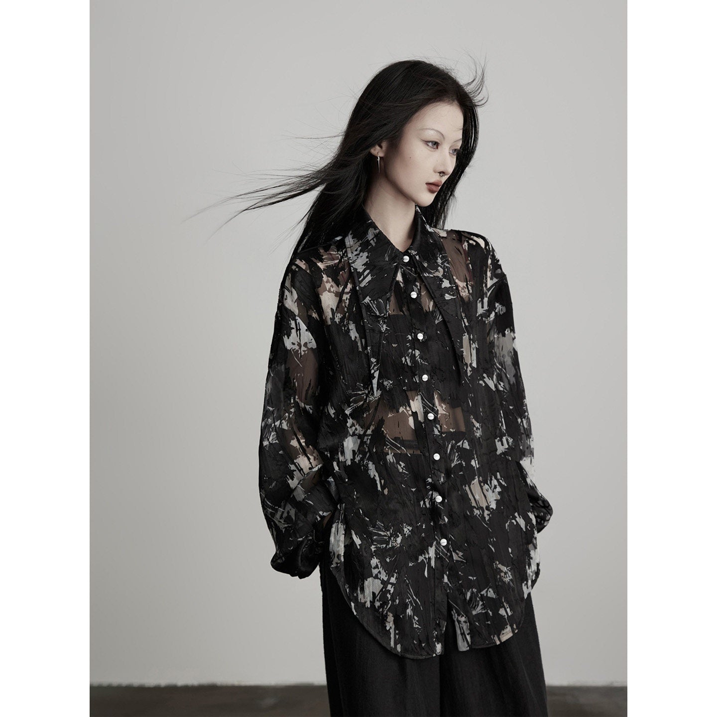 INDULGE_Creative_Printed_H_Shape_Viscose_Blend_Casual_Women_Black_Mid_Waist_Sheer_Shirts_MISSTT