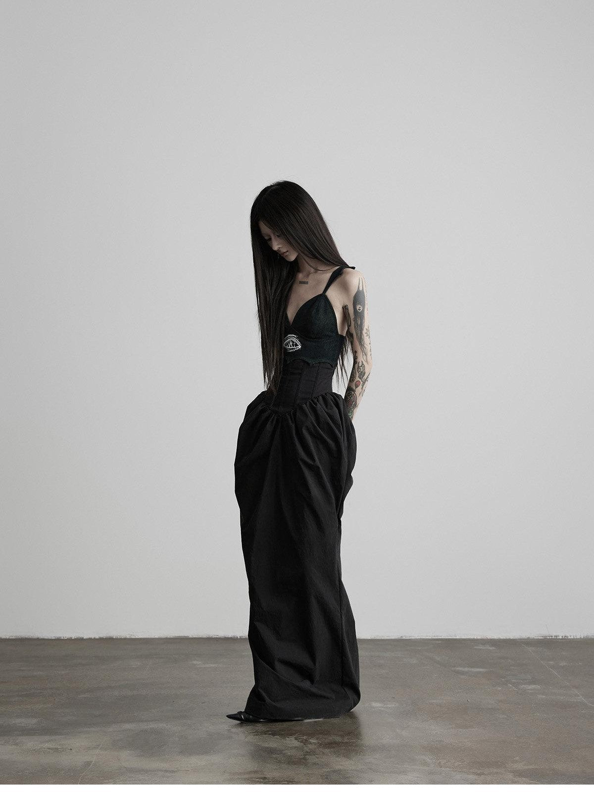 INDULGE Dark Bottle Ruched Cinch Waist Patchwork Women&
