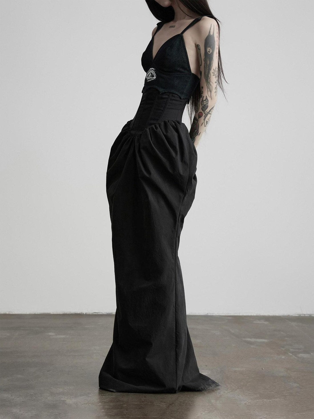 INDULGE Dark Bottle Ruched Cinch Waist Patchwork Women&