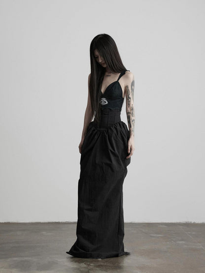 INDULGE Dark Bottle Ruched Cinch Waist Patchwork Women&