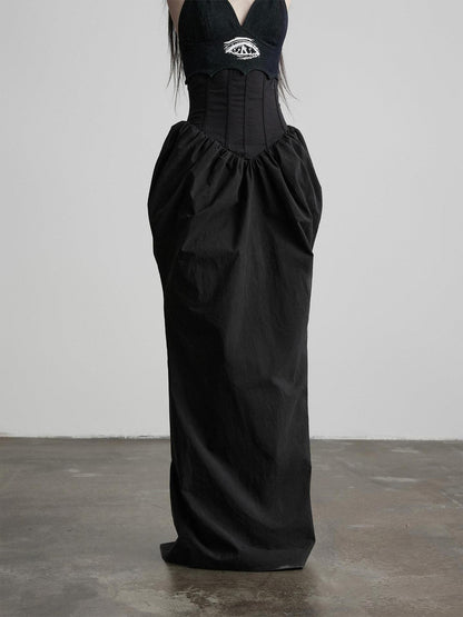 INDULGE Dark Bottle Ruched Cinch Waist Patchwork Women&